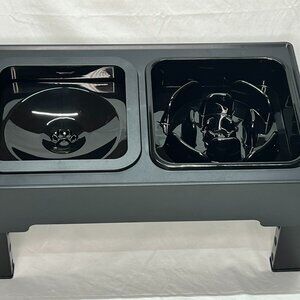 2-in-1 Dog Bowl Stand Elevated Adjustable Slow Feed & No-Spill Water Bowls